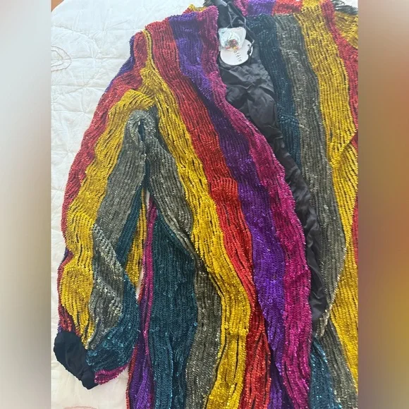 NWT RETROFETE GABRIELLE SEQUIN ROBE DRESS MULTI STRIPE SIZE MEDIUM - Picture 6 of 9